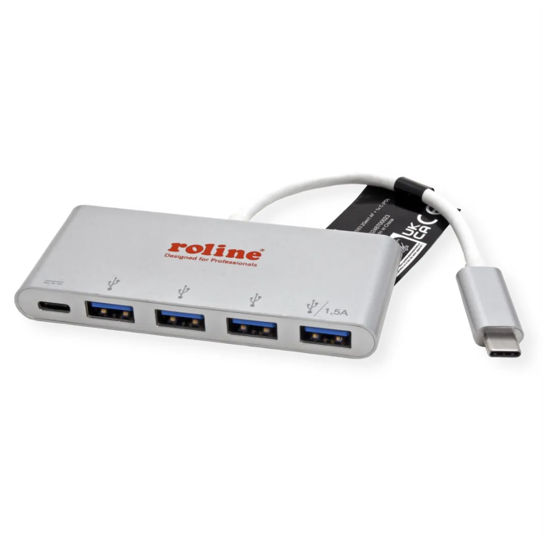 Roline USB 3.2 Gen 1 Hub 4-voudig - Type C met PD-poort - Wit