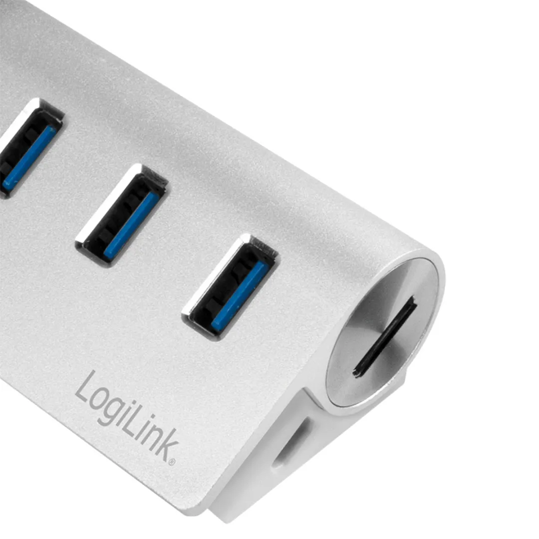 Logilink CR0045 USB 3.0 Hub 5 Poorten - SD-kaartlezer Zilver