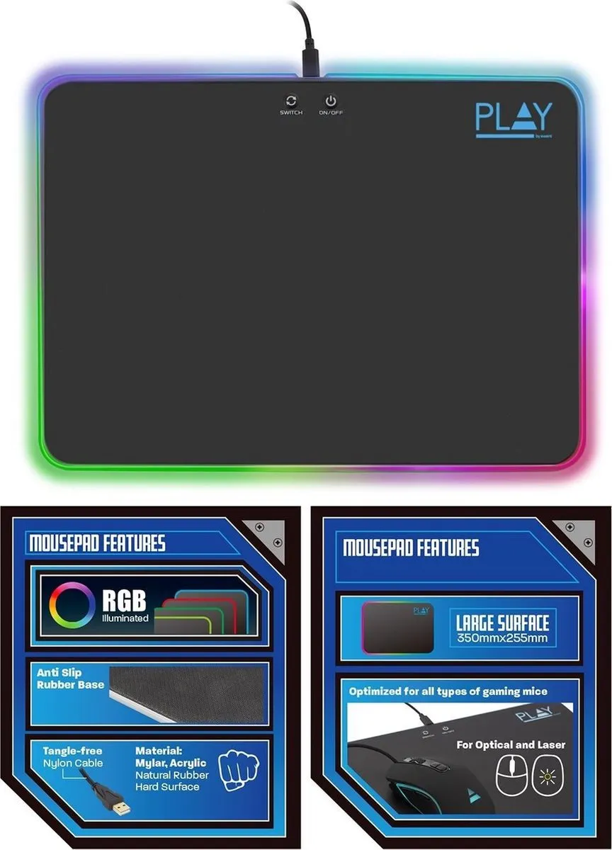Ewent Play PL3341 Gaming Muismat - RGB Zwart