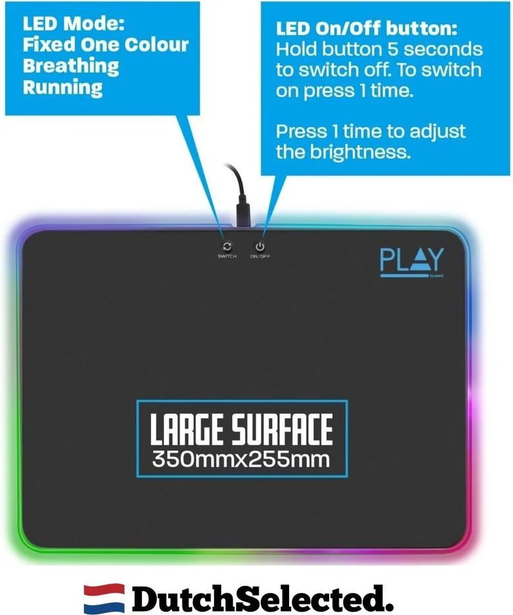 Ewent Play PL3341 Gaming Muismat - RGB Zwart
