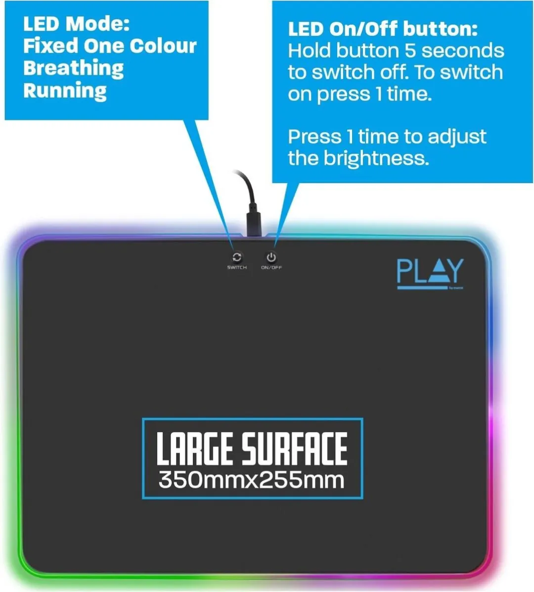 Ewent Play PL3341 Gaming Muismat - RGB Zwart