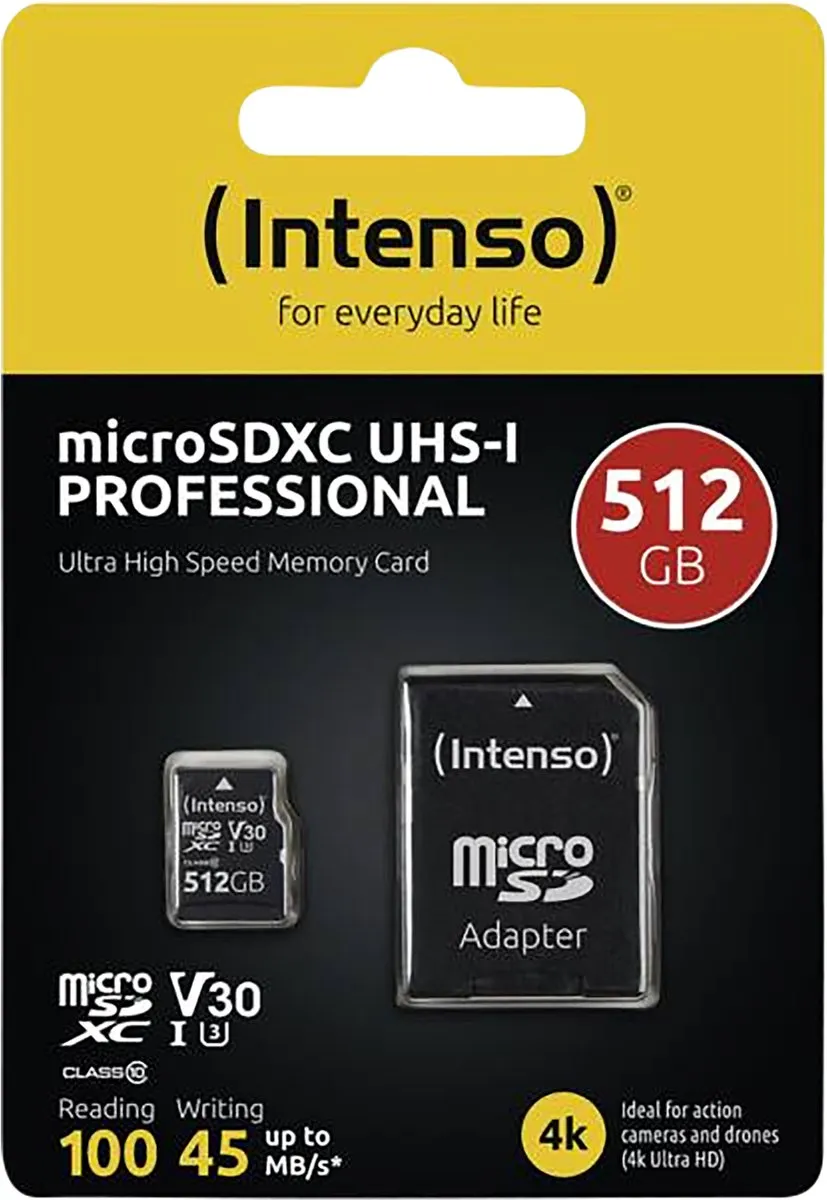Intenso Professional miniSDXC 512GB UHS-I U3 V30 - Watervast