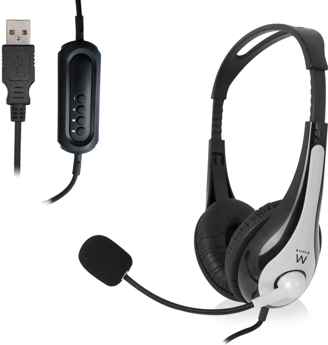 Ewent EW3565 Bedrade Hoofdband Headset - USB Type-A - Zwart/Wit