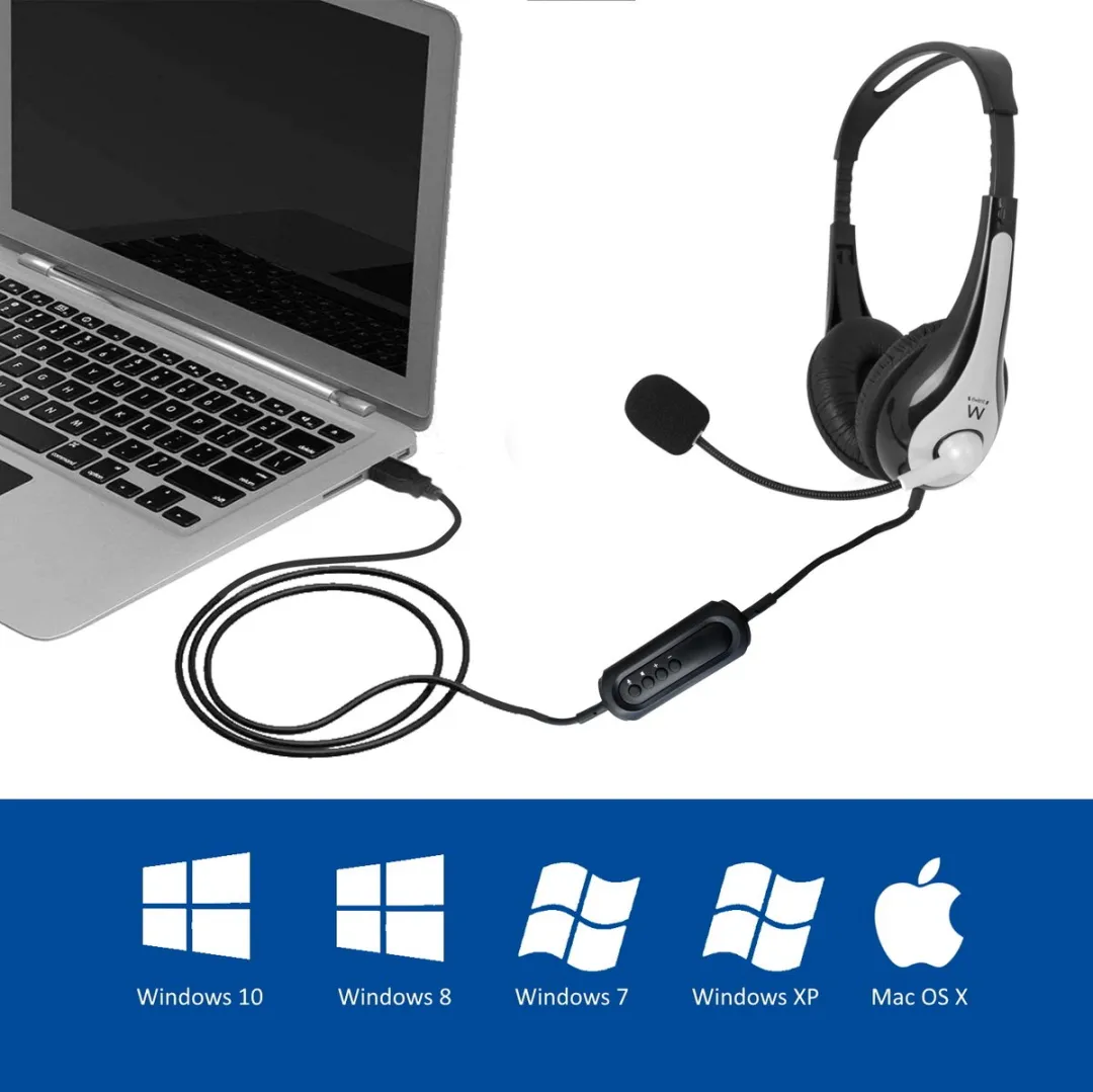 Ewent EW3565 Bedrade Hoofdband Headset - USB Type-A - Zwart/Wit