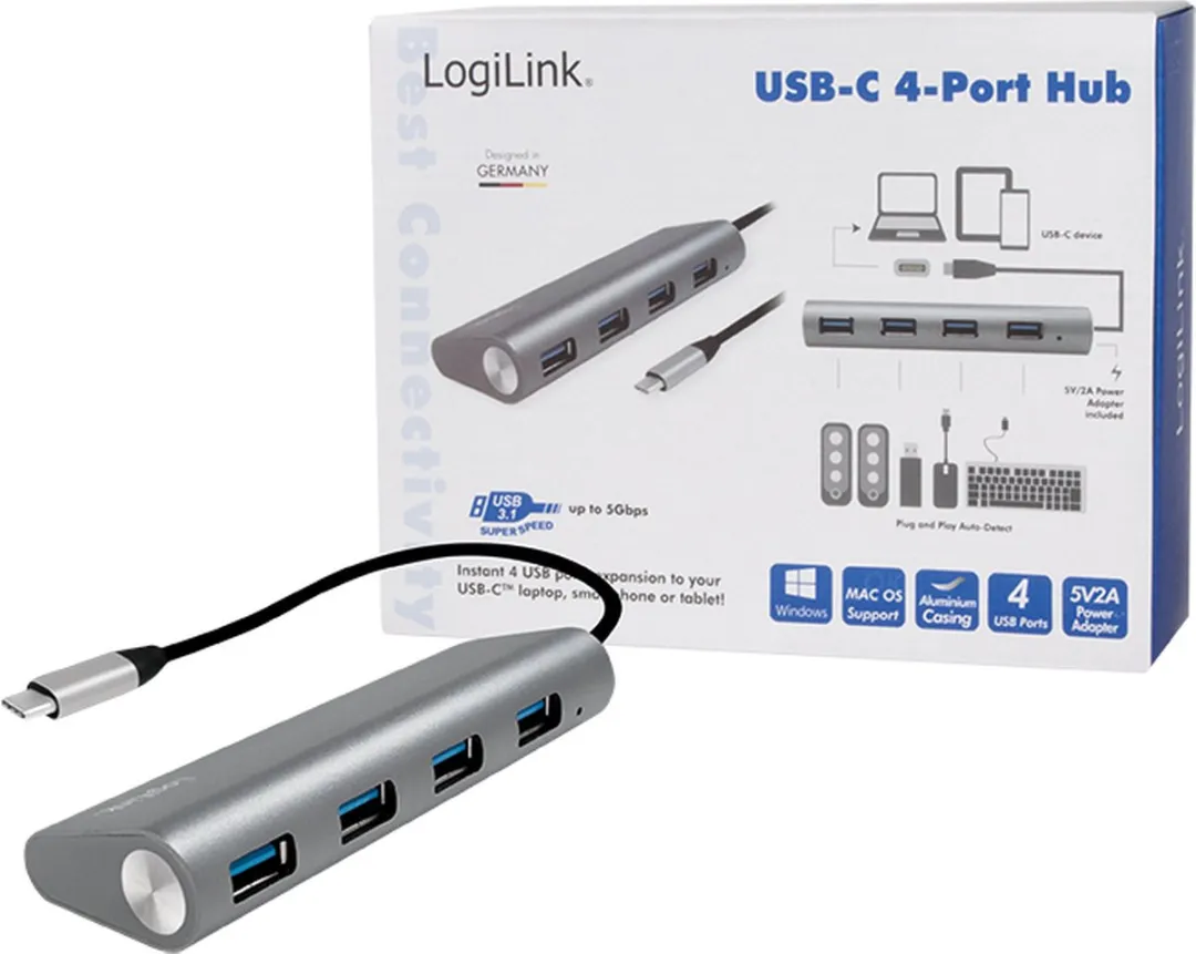 Logilink UA0309 USB 3.2 Hub - 4x USB-A 5Gbps Grijs