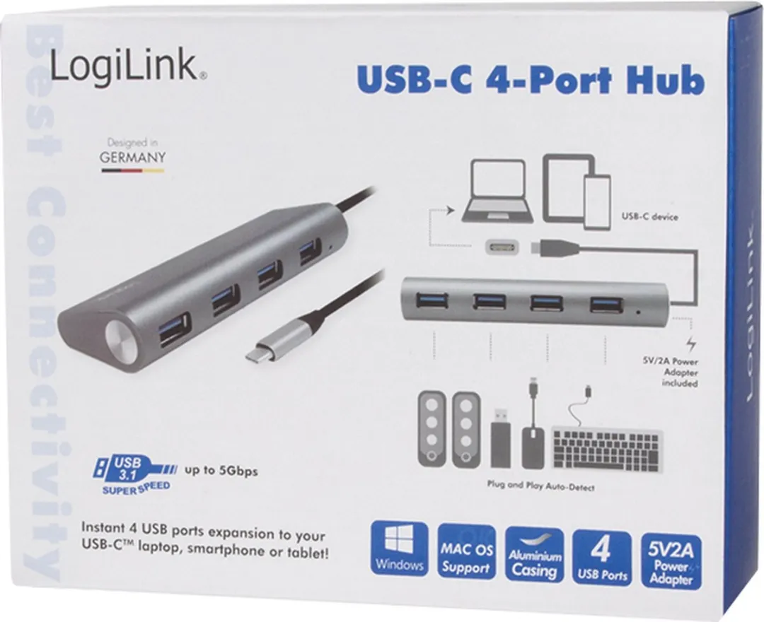 Logilink UA0309 USB 3.2 Hub - 4x USB-A 5Gbps Grijs