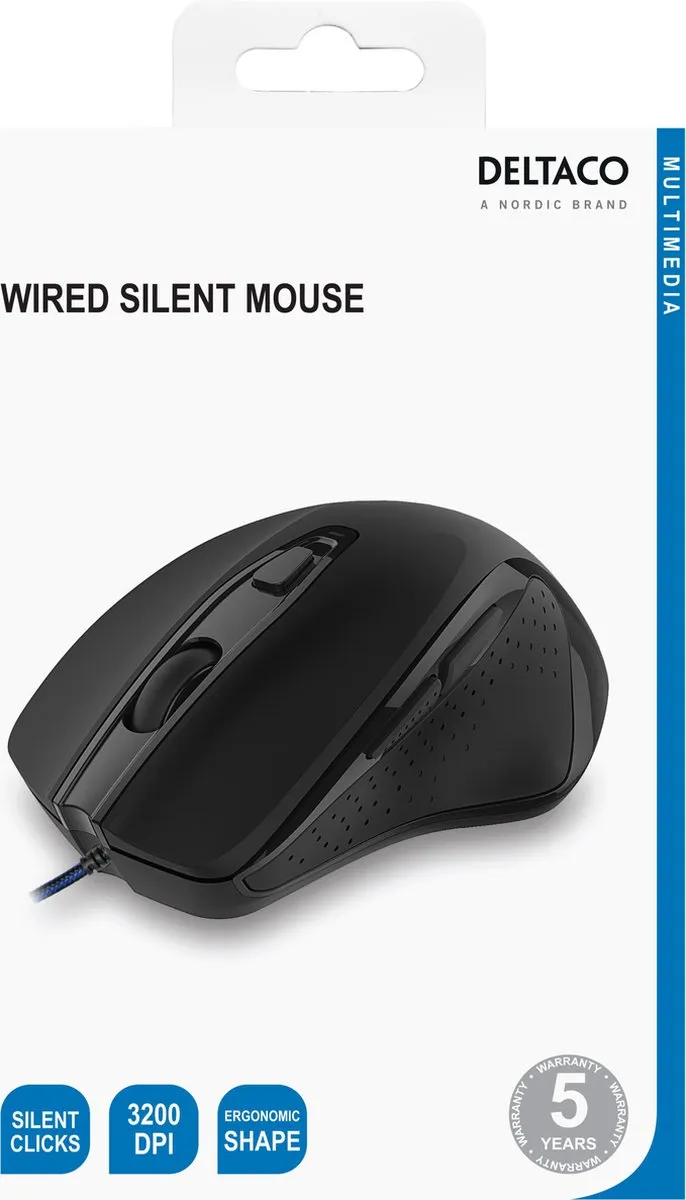 Deltaco MS-801 Ergonomische Muis - Bedraad - 3200 DPI - Zwart