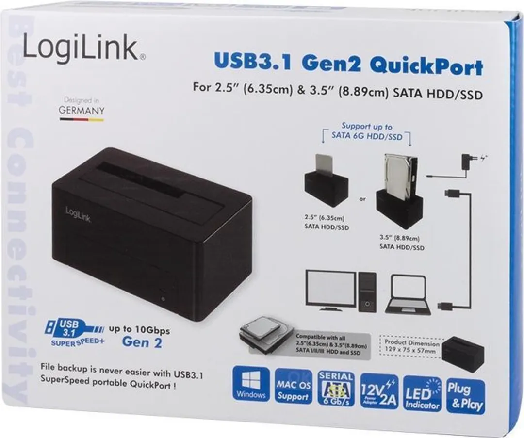 Logilink QP0027 USB-C 3.1 Gen 2 Harde Schijf Dockingstation - 2.5" & 3.5"