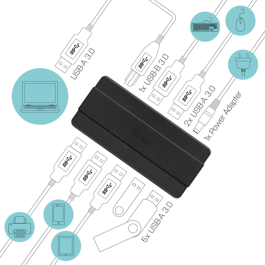 I-tec U3HUB742 USB Hub - 7 Poorten Zwart - afbeelding 6 van 6