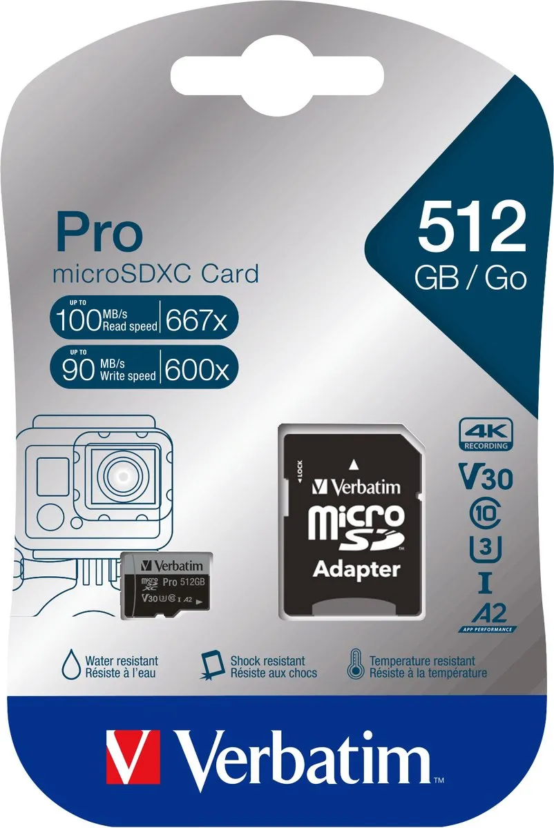 Verbatim Pro microSDXC 512GB UHS-3 A2 - Incl. SD-adapter - afbeelding 6 van 6