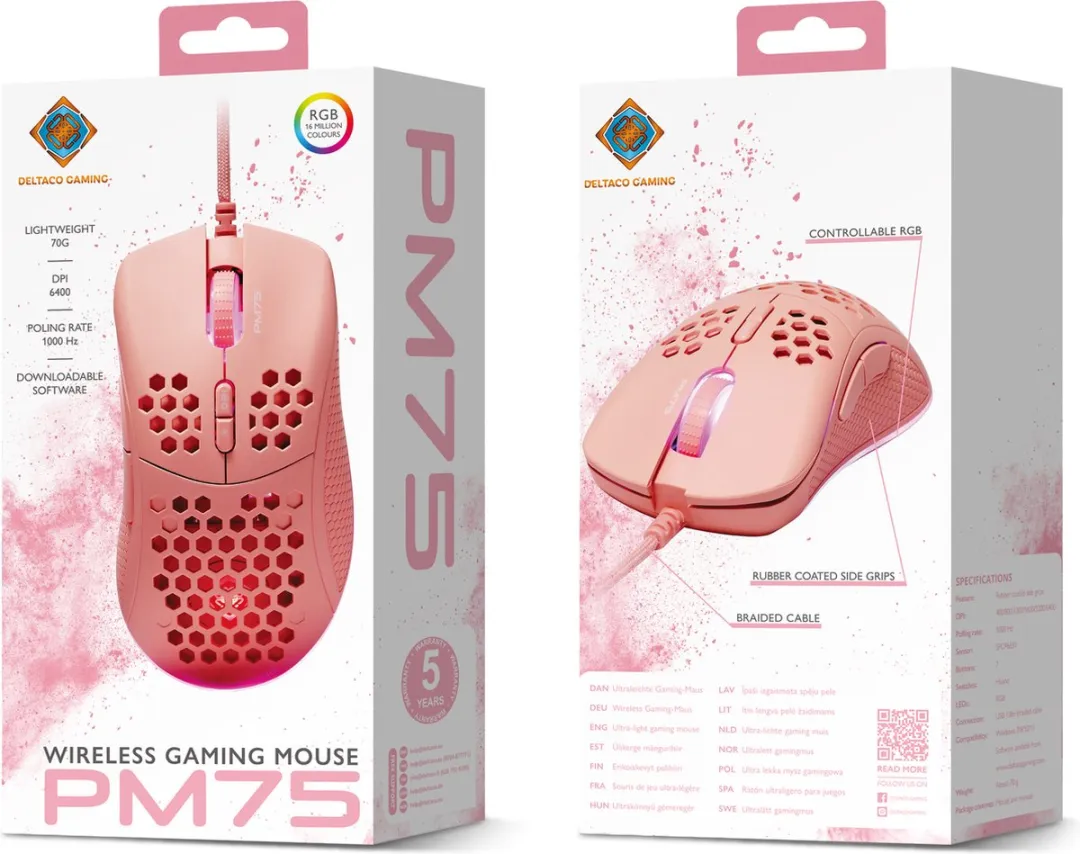 Deltaco PM75 Gaming Muis GAM-108-P - Bedraad - 7 Knoppen - Roze
