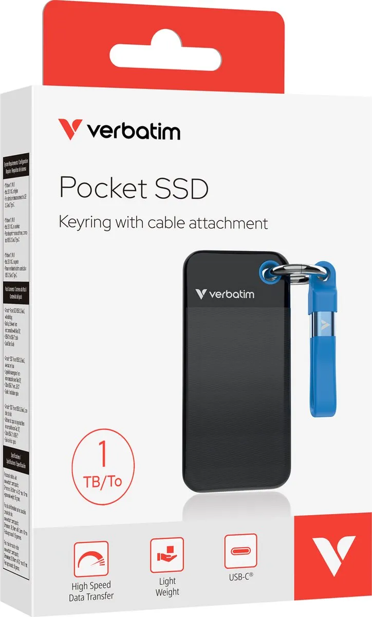 Verbatim 1Tb Ssd Voor Pc Met Usb-C 3.2 Gen 2-Kabel Snelheid Tot 1000 Mb/S