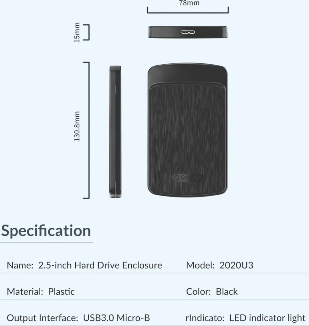 ORICO ORI-2020U3-BK 2.5" HDD Behuizing - Zwart