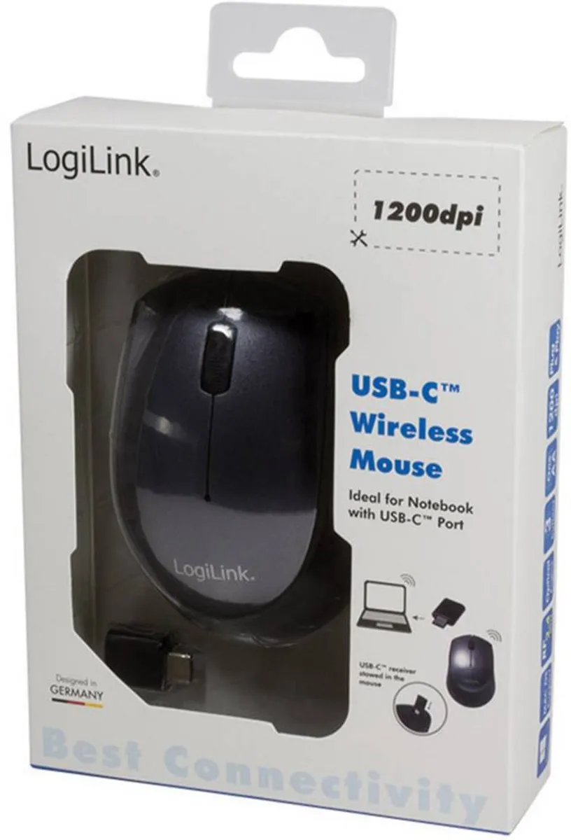 Logilink ID0160 Ambidextrous Draadloze Muis 1200 DPI - Zwart - afbeelding 6 van 6
