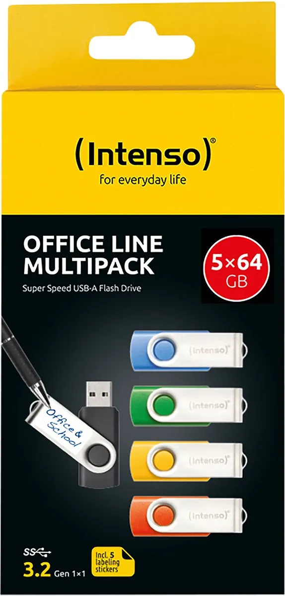 Intenso 3.2 Gen1 Office Line 3543595 USB-stick 64GB - 5 Stuks - Multicolor