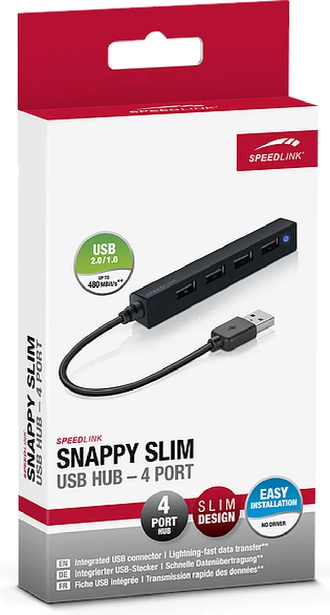 Speedlink Snappy Slim SL-140000-BK USB Hub 4x USB 2.0 - Zwart