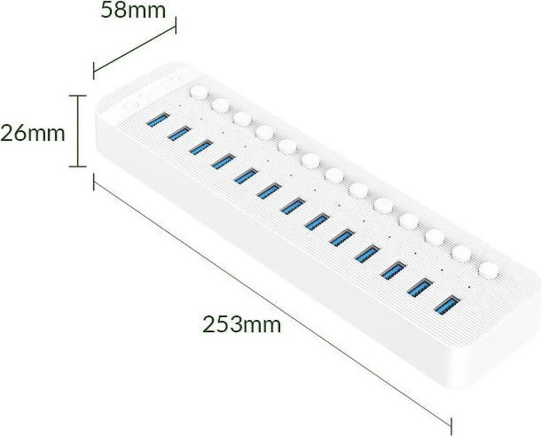 ORICO ORI-CT2U3-13AB-WH USB 3.0 Hub 13 Poorten - 60W - Wit