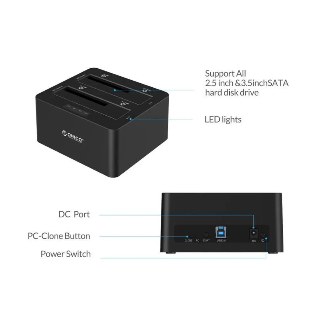 ORICO ORI-6629US3-C Dual Bay HDD Docking Station - Zwart