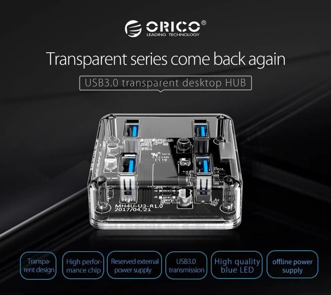 ORICO USB 3.0 Hub 4 Poorten - Transparant