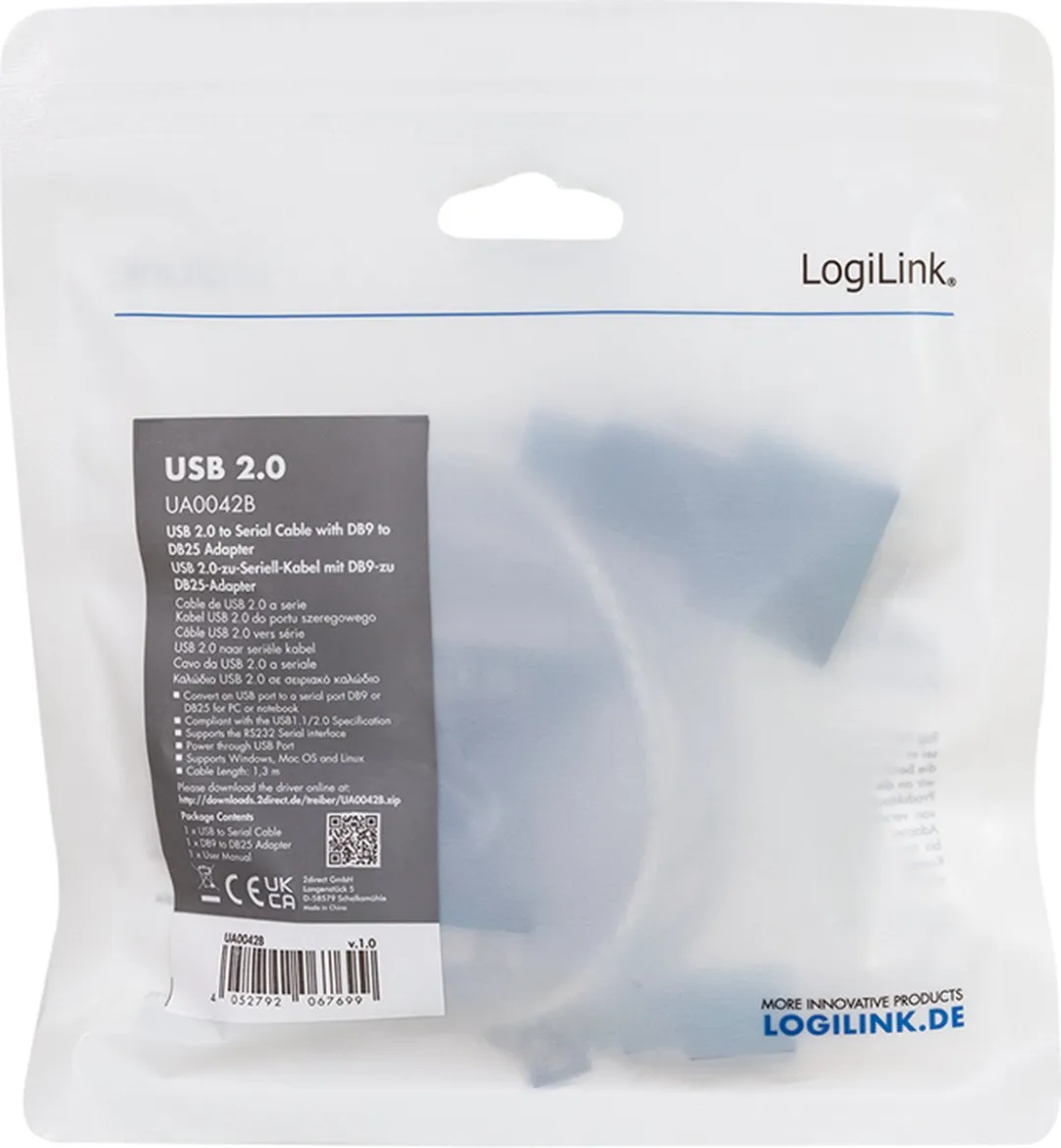 Logilink UA0042B Adapter Serieel USB-A naar D-sub 9/25-polig - 1.3m Groen