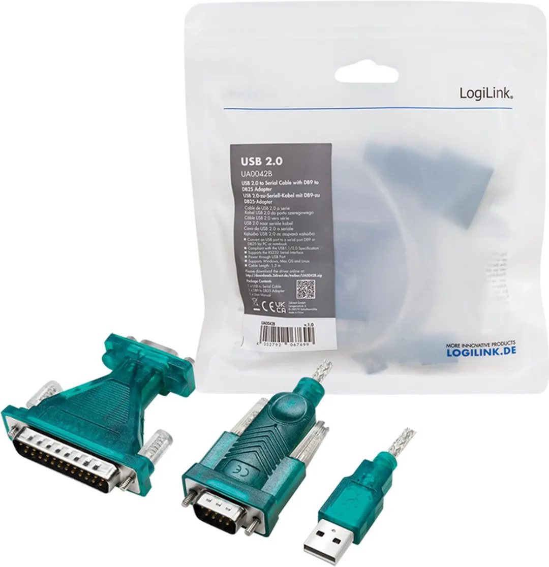 Logilink UA0042B Adapter Serieel USB-A naar D-sub 9/25-polig - 1.3m Groen