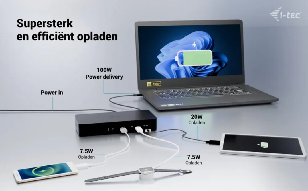 I-tec Universal Intelligent Dual Display Docking Station CAINTGDUAL4KDOCPD - Zwart