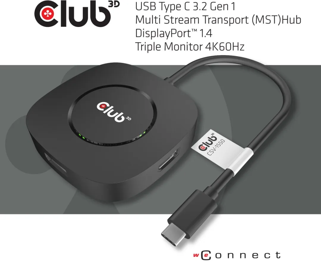 Club3D CSV-1550 USB-C MST Hub - 3x DisplayPort 1.4 - Zwart - afbeelding 2 van 6