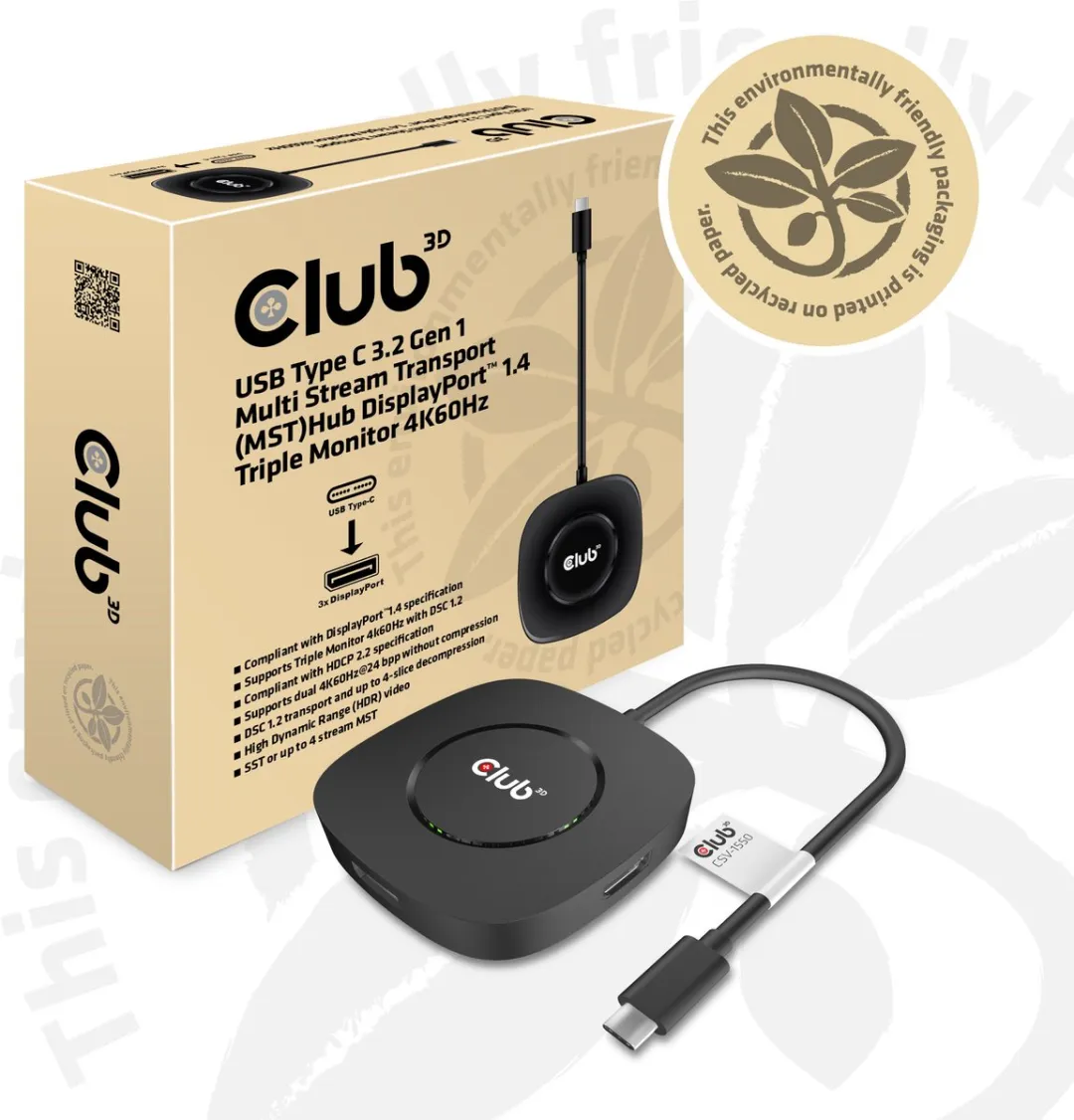 Club3D CSV-1550 USB-C MST Hub - 3x DisplayPort 1.4 - Zwart - afbeelding 6 van 6