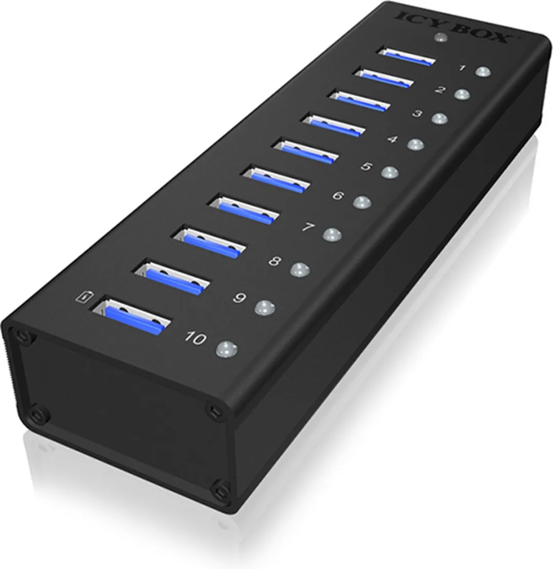 Icy Box IB-AC6110 USB 3.0 Hub 10-Poorten - Zwart