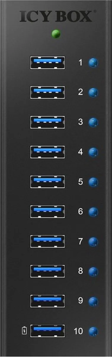 Icy Box IB-AC6110 USB 3.0 Hub 10-Poorten - Zwart