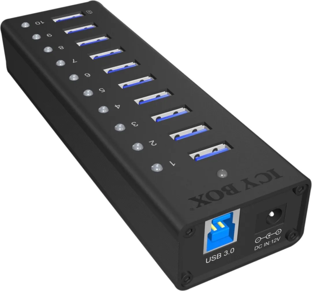 Icy Box IB-AC6110 USB 3.0 Hub 10-Poorten - Zwart