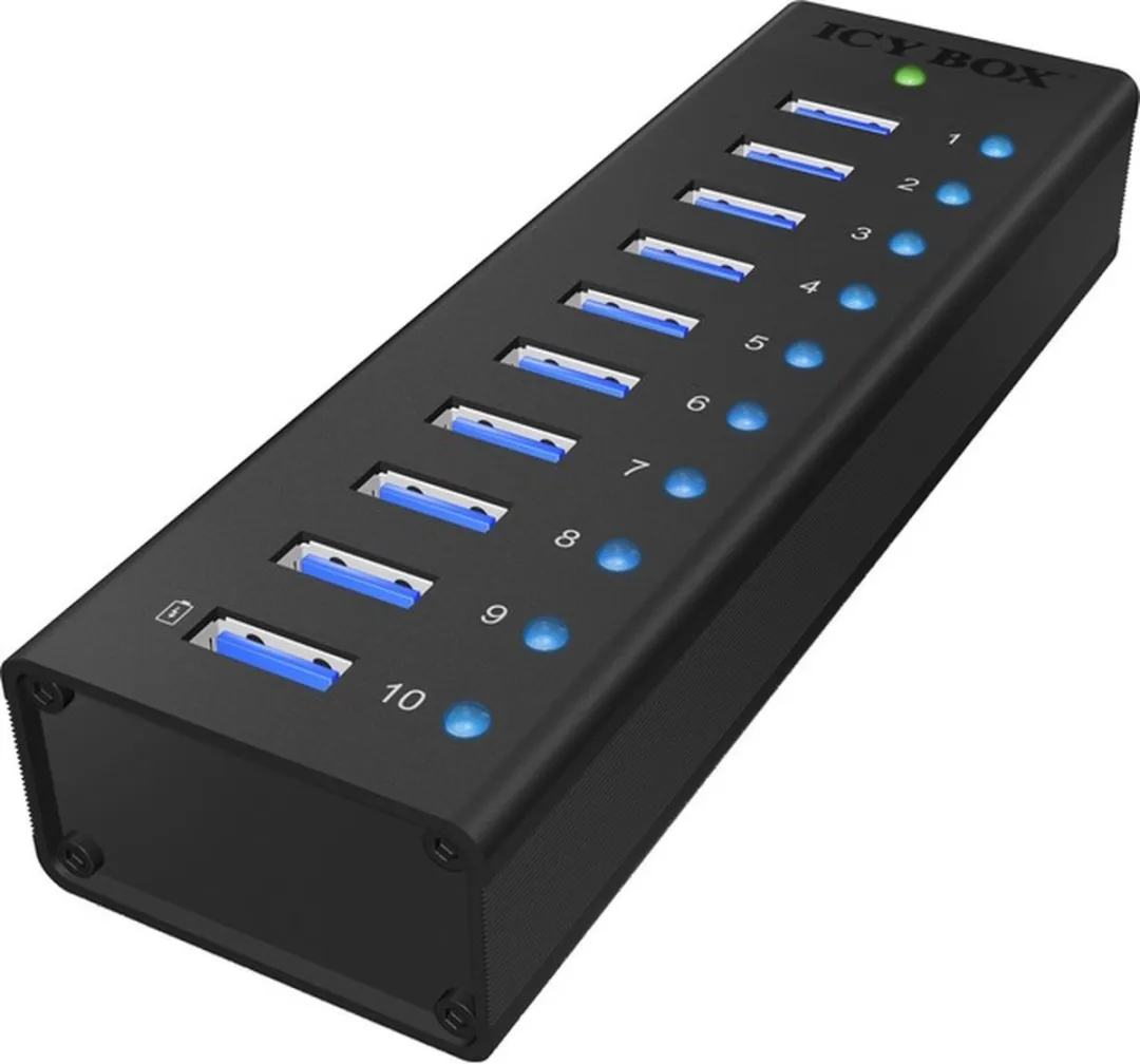 Icy Box IB-AC6110 USB 3.0 Hub 10-Poorten - Zwart