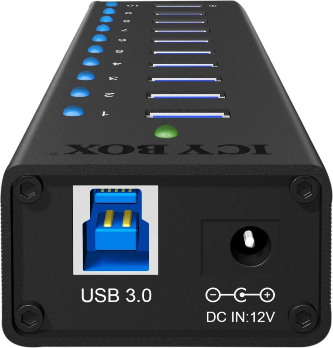Icy Box IB-AC6110 USB 3.0 Hub 10-Poorten - Zwart - afbeelding 6 van 6