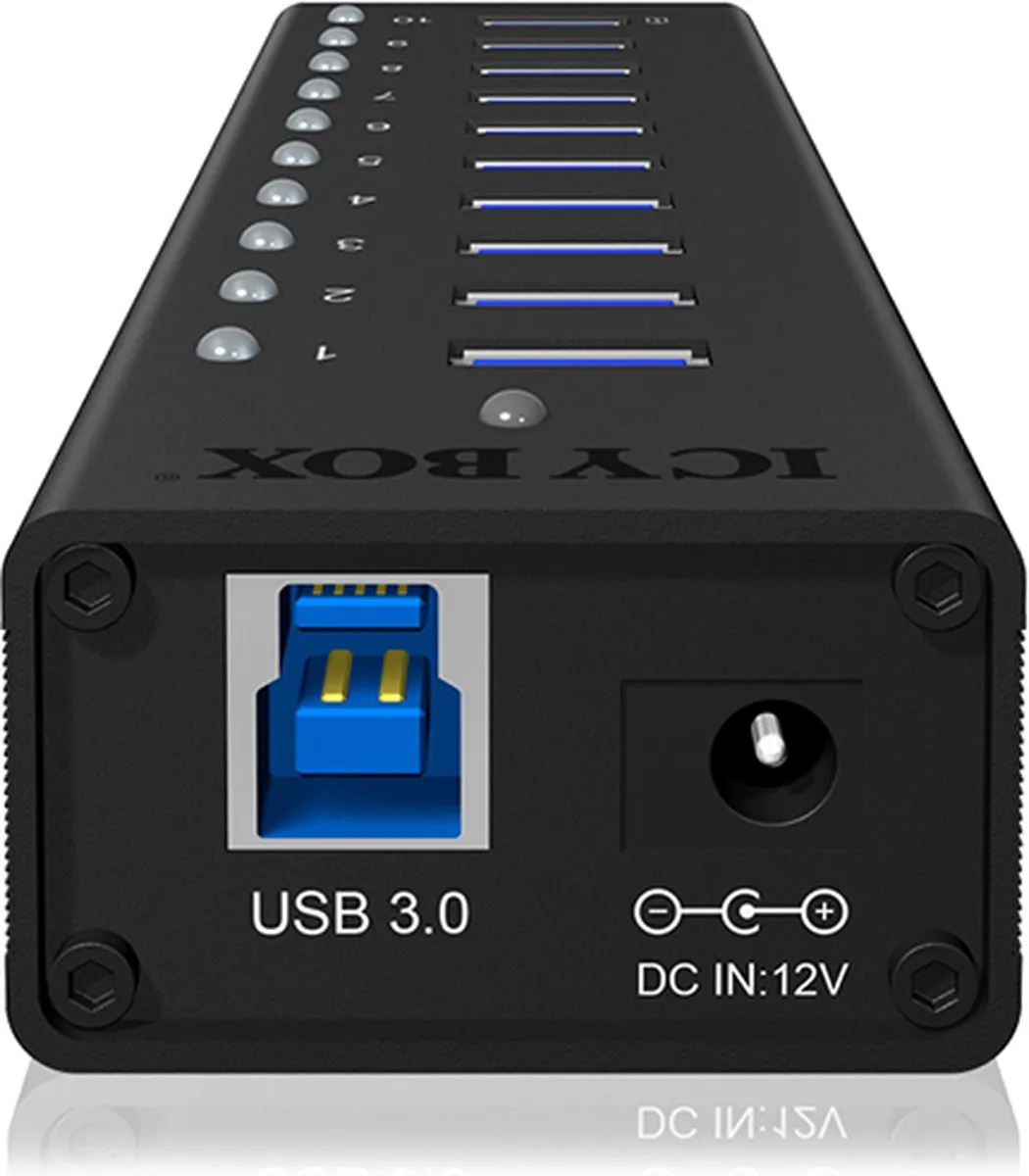 Icy Box IB-AC6110 USB 3.0 Hub 10-Poorten - Zwart
