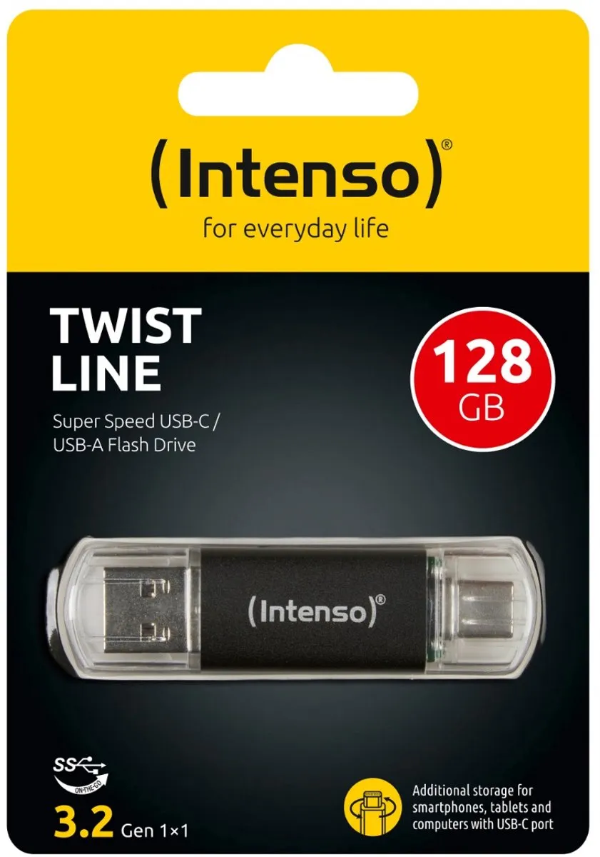 Intenso Twist Line USB-stick 128GB - USB-A/C 3.2 Gen 1 - Zwart - afbeelding 6 van 6