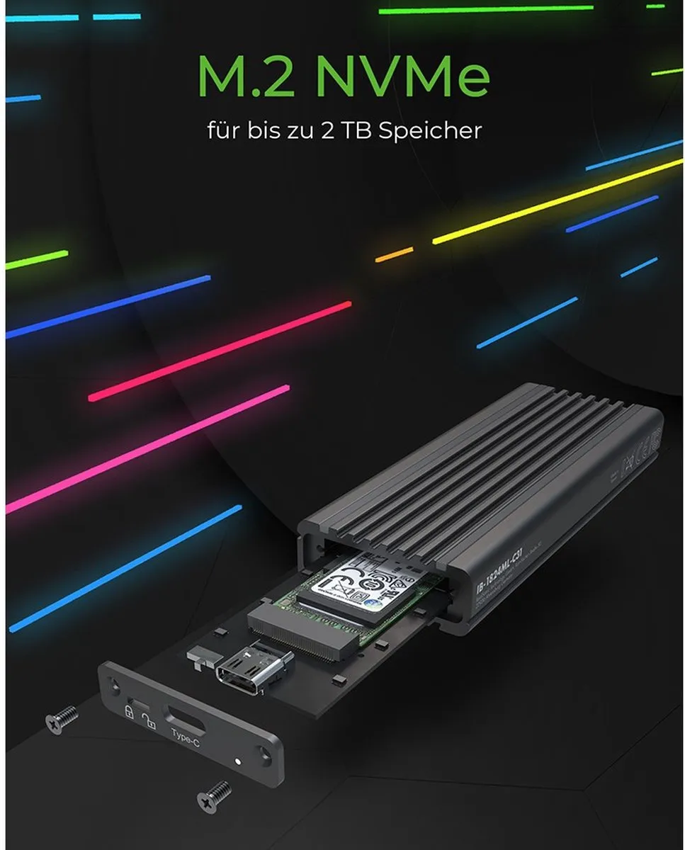 Icy Box 60717 M.2 SSD Behuizing - USB 3.2 Gen 2 - Zwart