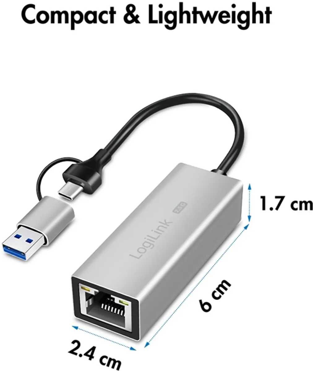 Logilink UA0422 Netwerkadapter 2,5G - USB-A/-C - Zilver