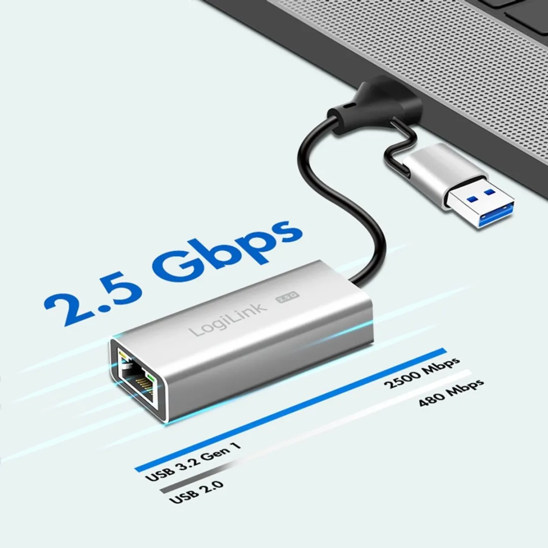 Logilink UA0422 Netwerkadapter 2,5G - USB-A/-C - Zilver