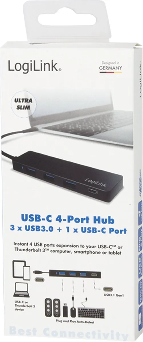 Logilink UA0311 USB-C Hub 4 Poorten - Zwart