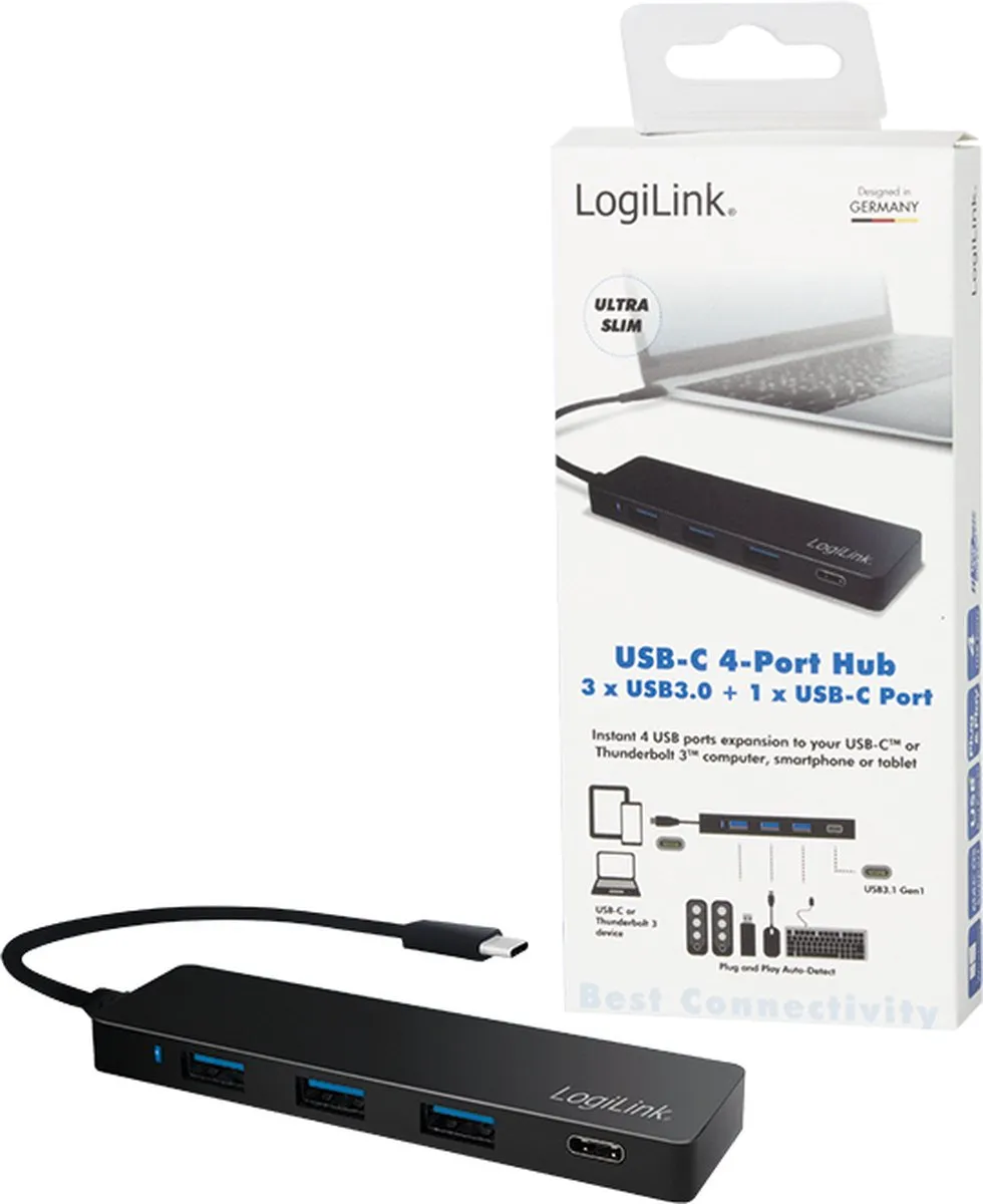 Logilink UA0311 USB-C Hub 4 Poorten - Zwart
