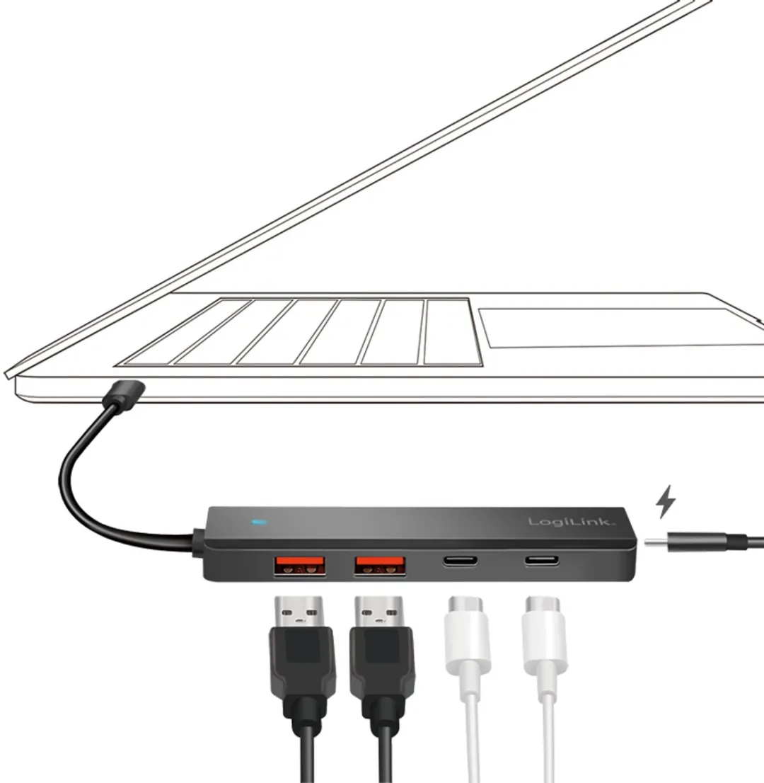 Logilink USB 3.2 UA0412 Aansluitpunt - 4 Poorten Zwart - afbeelding 2 van 4