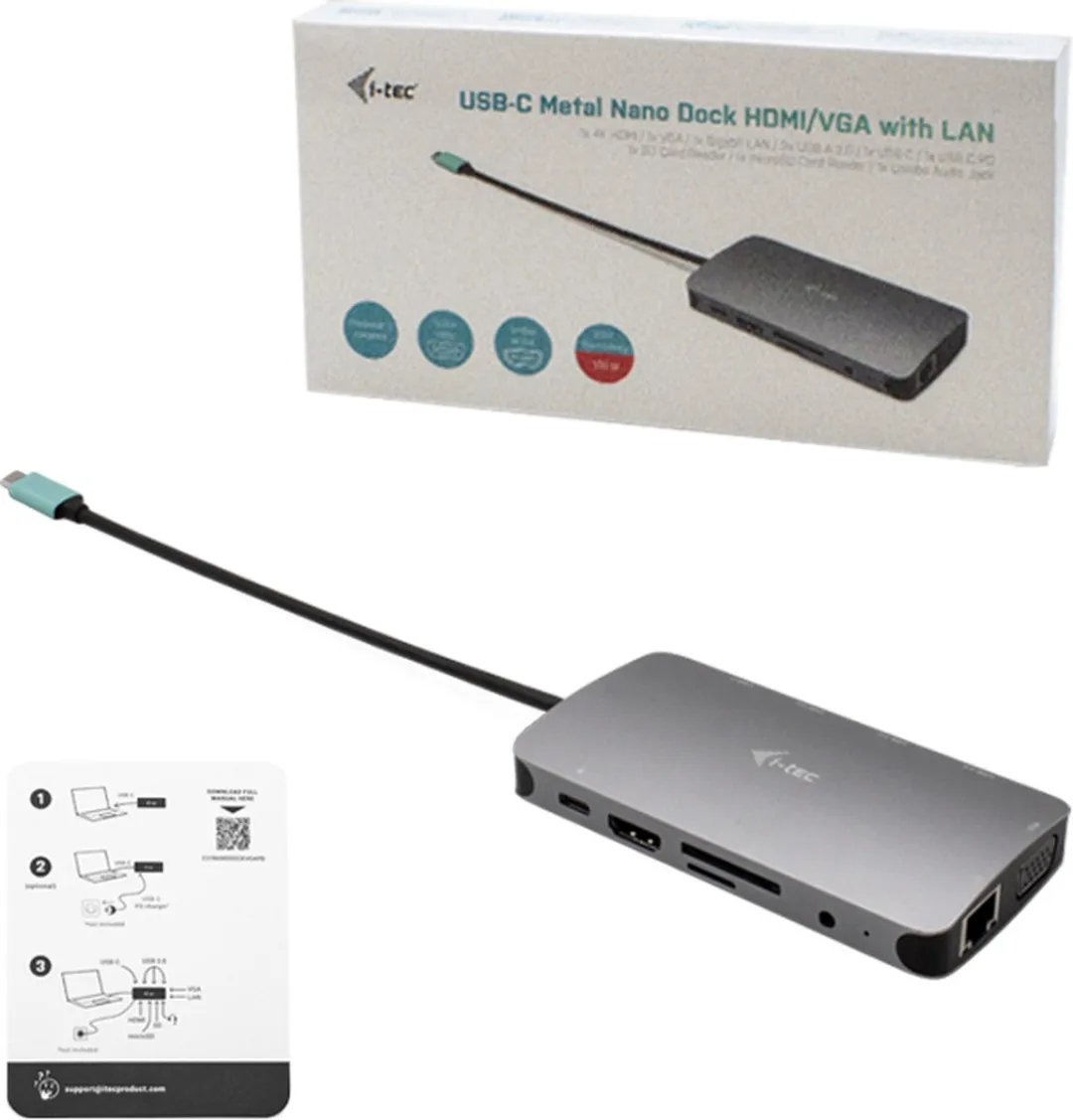 I-tec C31NANOVGA100 USB-C Dock - HDMI/VGA/LAN - 100W - Grijs - afbeelding 5 van 6