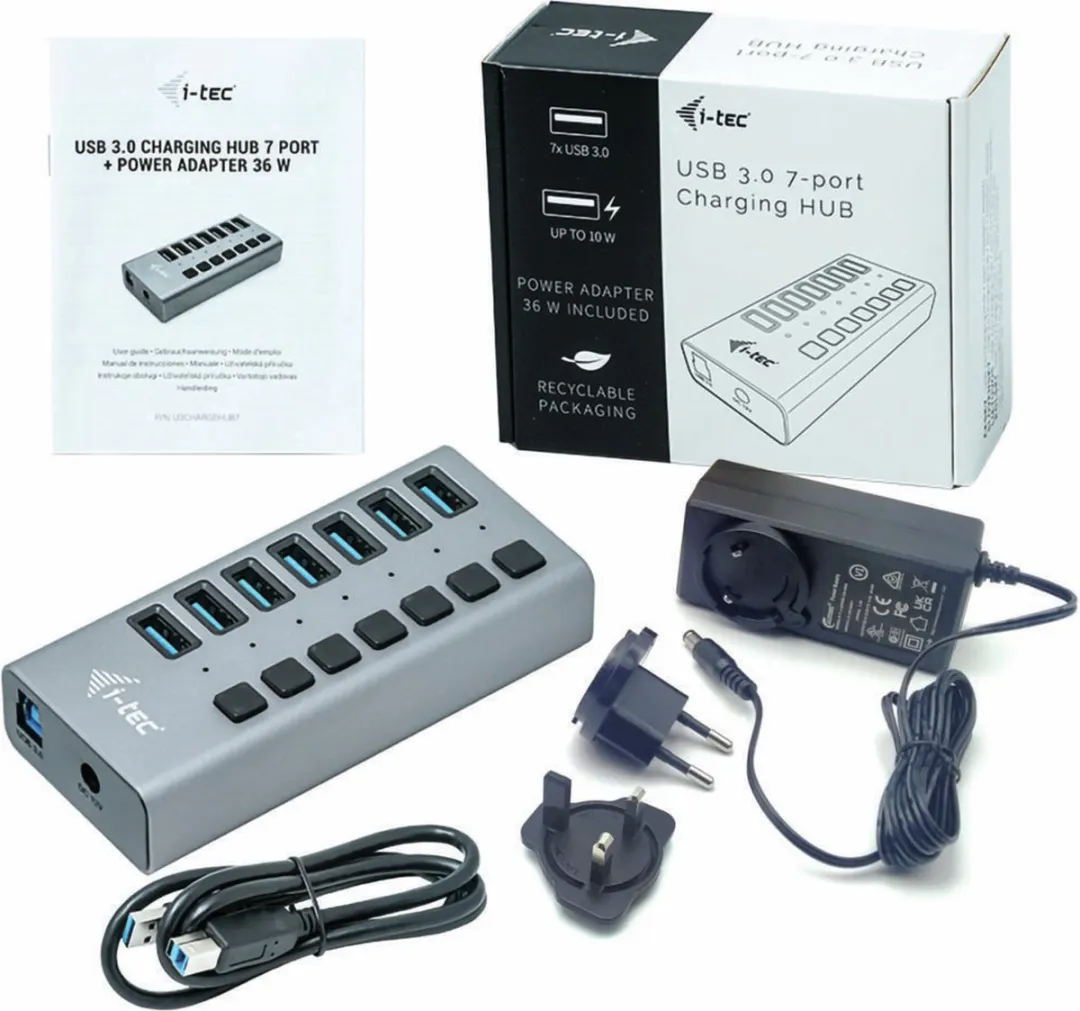I-tec USB 3.0 Oplaad Hub 7 Poorten U3CHARGEHUB7 - Grijs