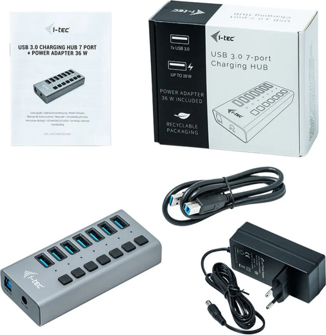 I-tec USB 3.0 Oplaad Hub 7 Poorten U3CHARGEHUB7 - Grijs - afbeelding 6 van 6