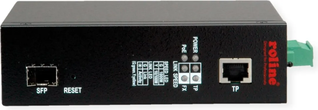 Roline Industriële Converter Gigabit Ethernet ROLINE - 100/1000 Mbps - PoE - Zwart