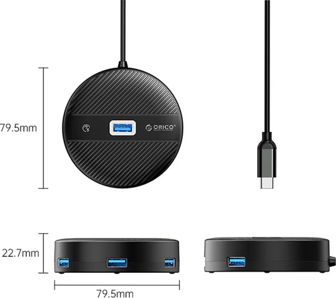 ORICO YS1-C2-18-BK USB Hub 4-Poorten - USB-C naar USB-A - 180cm - Zwart