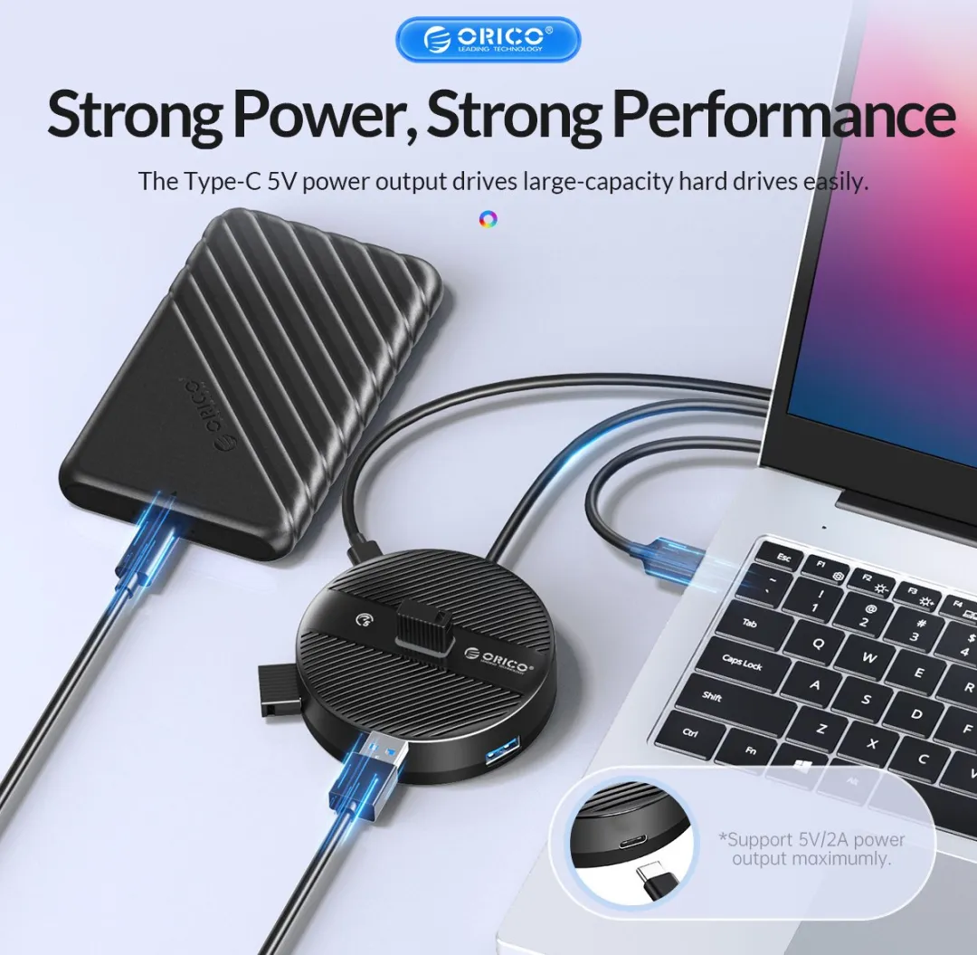 ORICO YS1-C2-18-BK USB Hub 4-Poorten - USB-C naar USB-A - 180cm - Zwart
