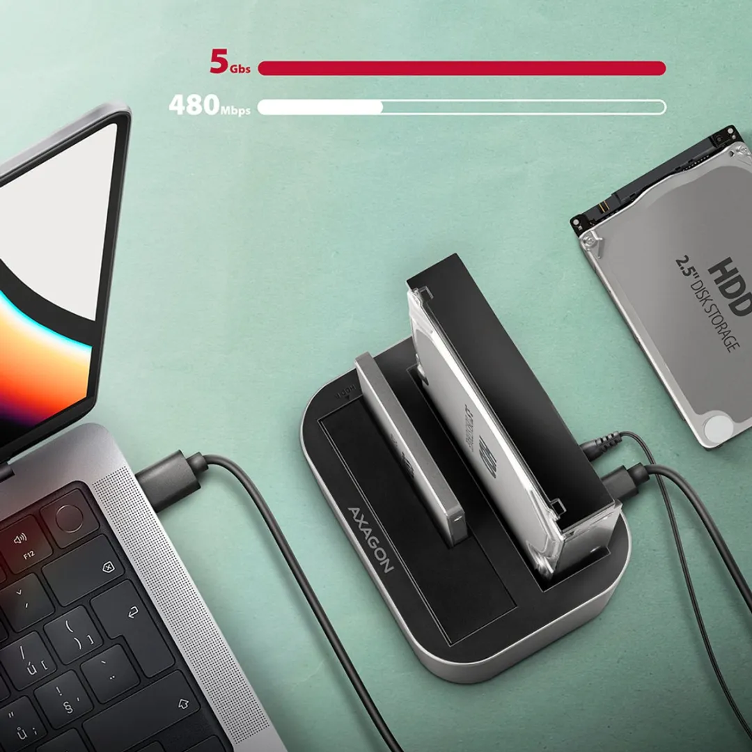 Axagon ADSA-DC DUAL HDD Dock Station - USB3.2 Gen1 - Zwart - afbeelding 6 van 6