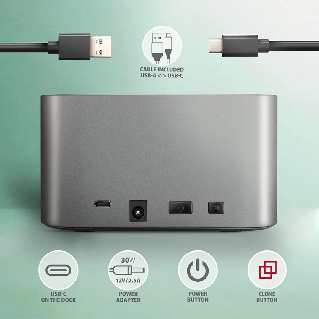 Axagon ADSA-DC DUAL HDD Dock Station - USB3.2 Gen1 - Zwart