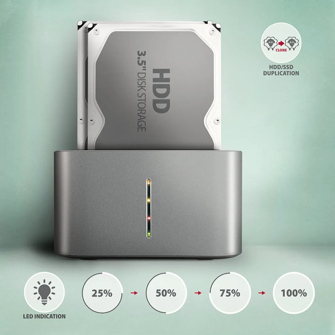 Axagon ADSA-DC DUAL HDD Dock Station - USB3.2 Gen1 - Zwart